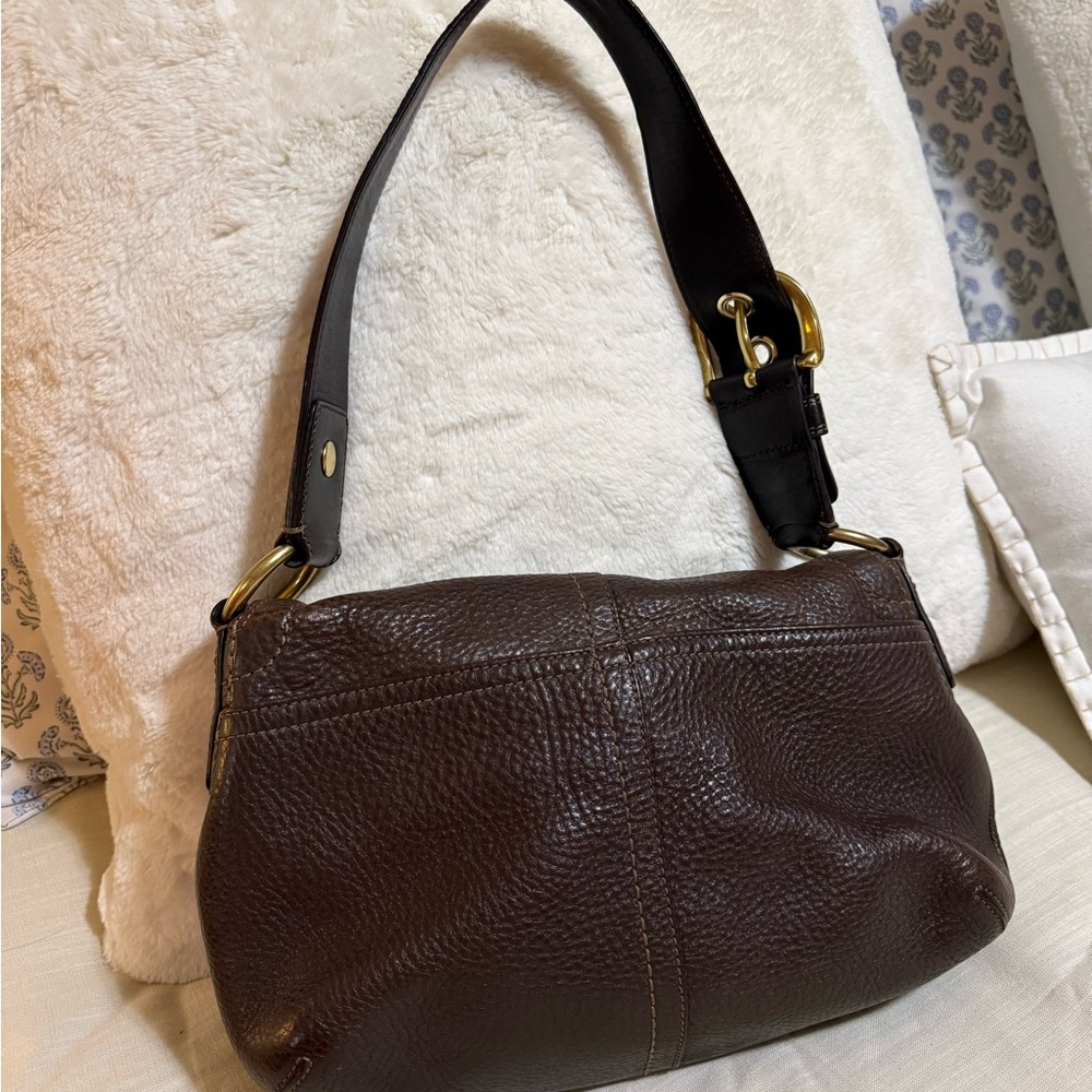 Coach Dark Brown Leather Shoulder Bag with Gold Accents - Picture 6 of 6